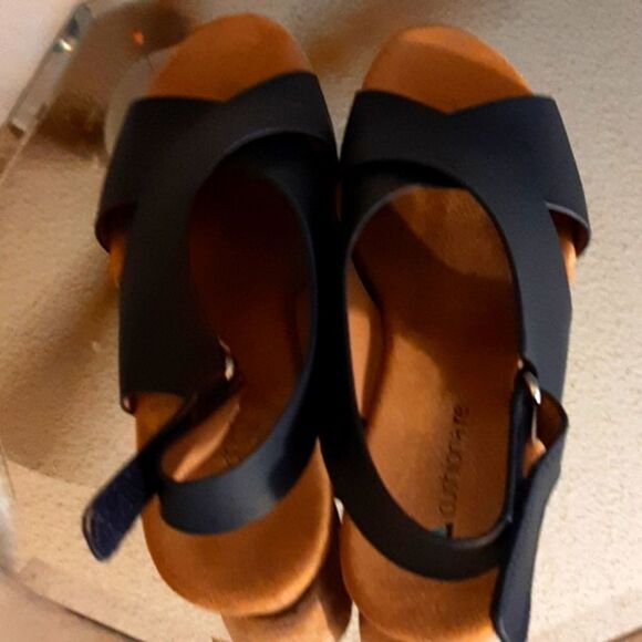 Womans Cushioned Air  Padded Insoles  Blue Strap Cork  Wedge Sandals Sho… - Picture 4 of 10